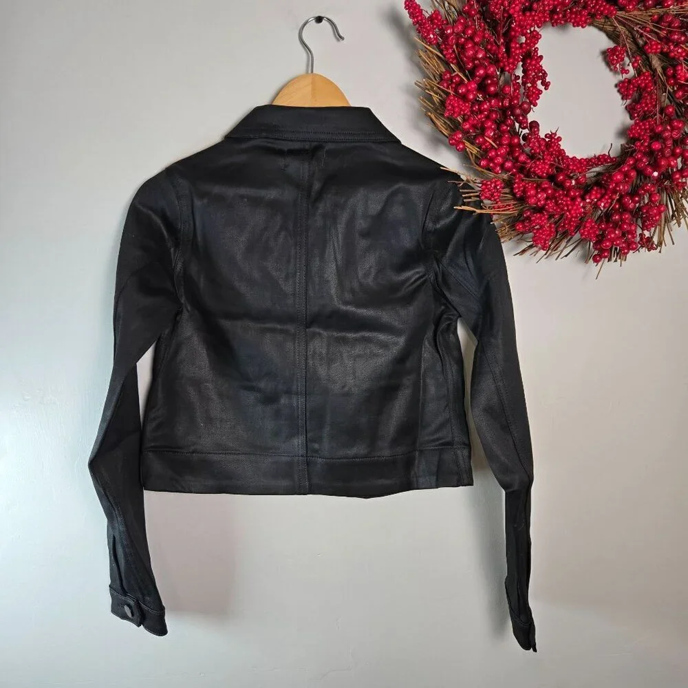 DL1961 Big Kid Girls' Manning Wax Coated Denim Jacket LARGE Black Long Sleeve